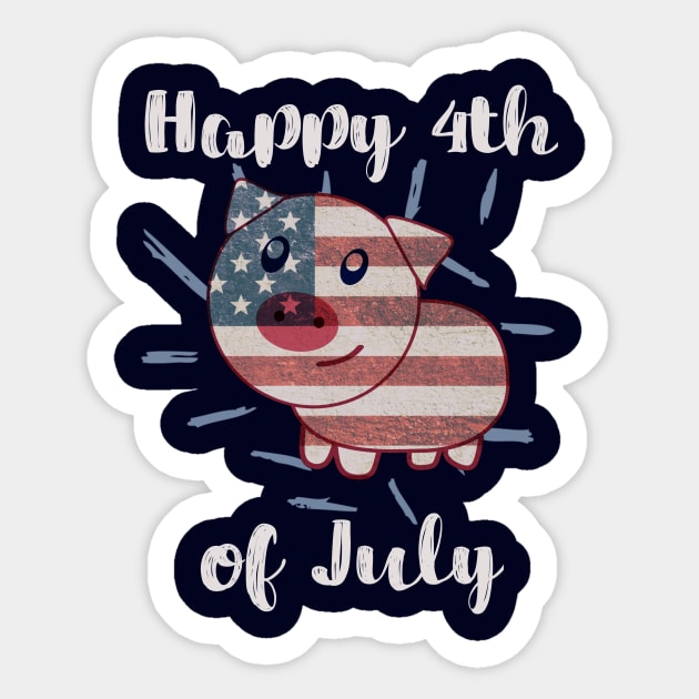 Patriotic Pig American Flag - 4th of July Sticker by AmbersDesignsCo